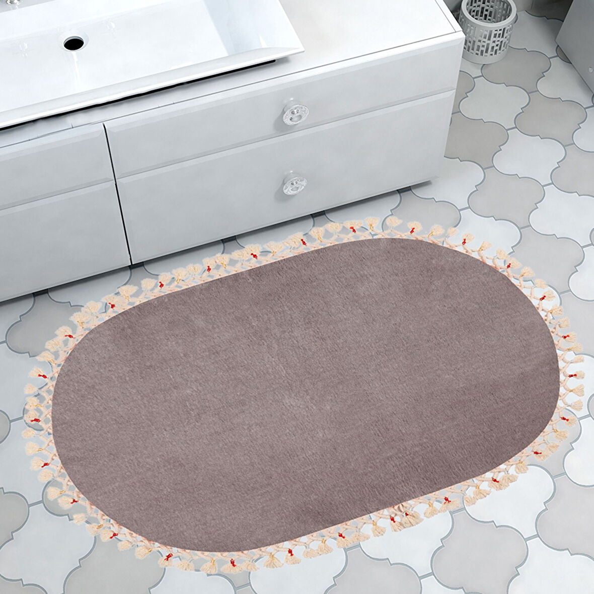Alanur Rex Puffy Pelüş Oval Banyo Halısı