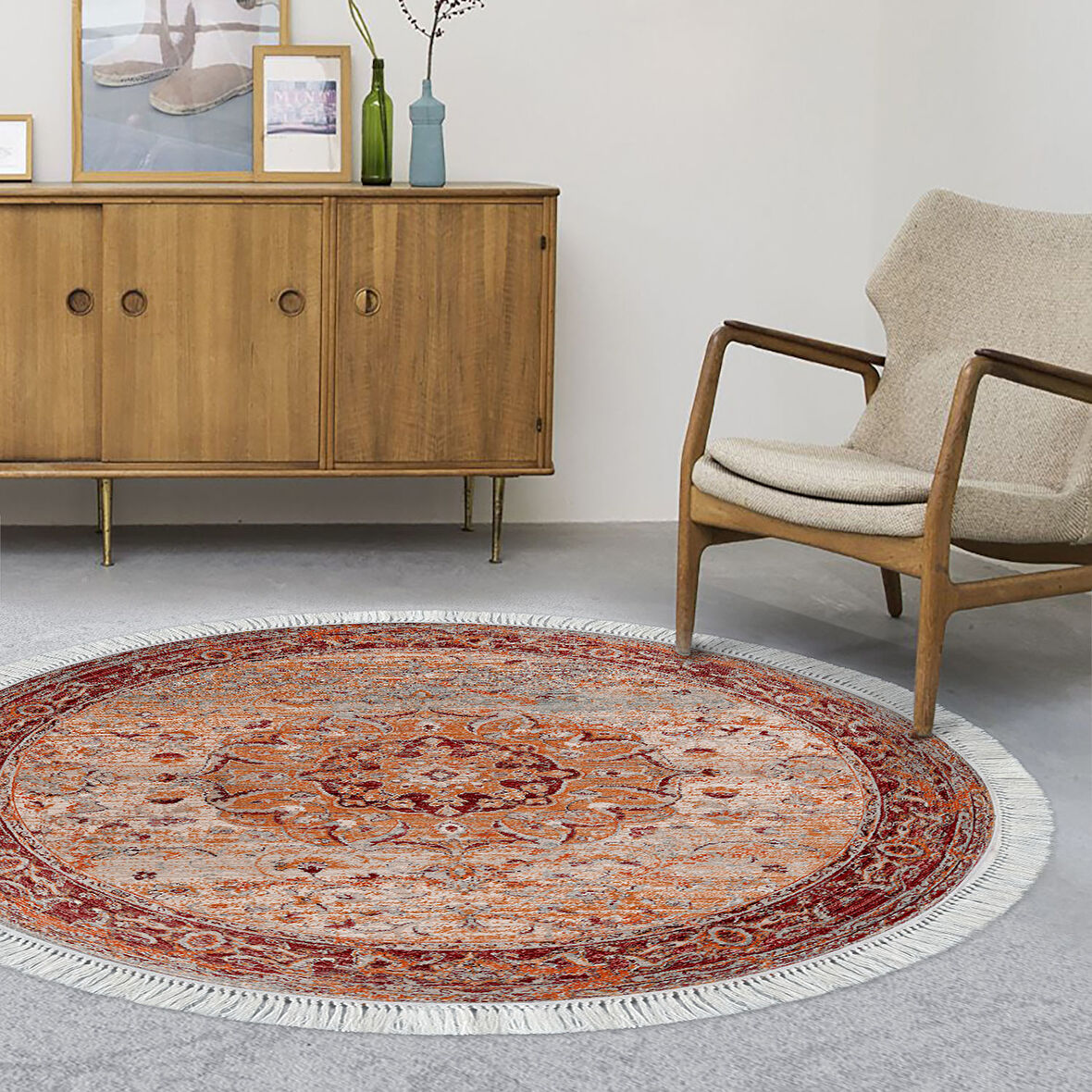 Eko Trend Djt Banyo Paspası Yıkanabilir Kaymaz Taban P1356 Yuvarlak Vintage