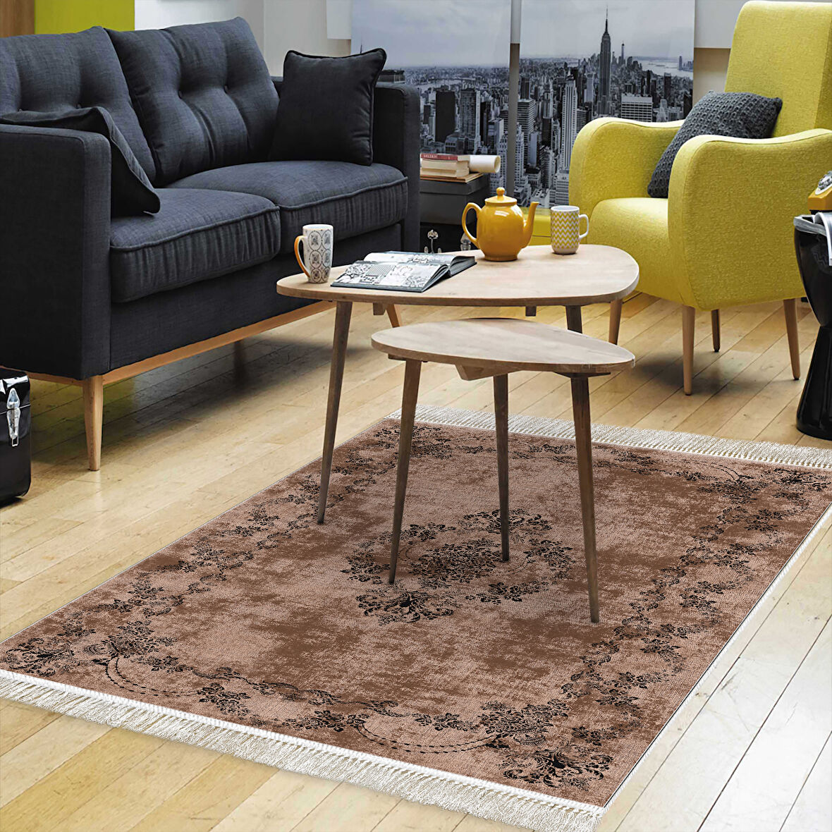 Alanur Yıldız Kaymaz Deri Tabanlı Saçaklı Dijital Halı