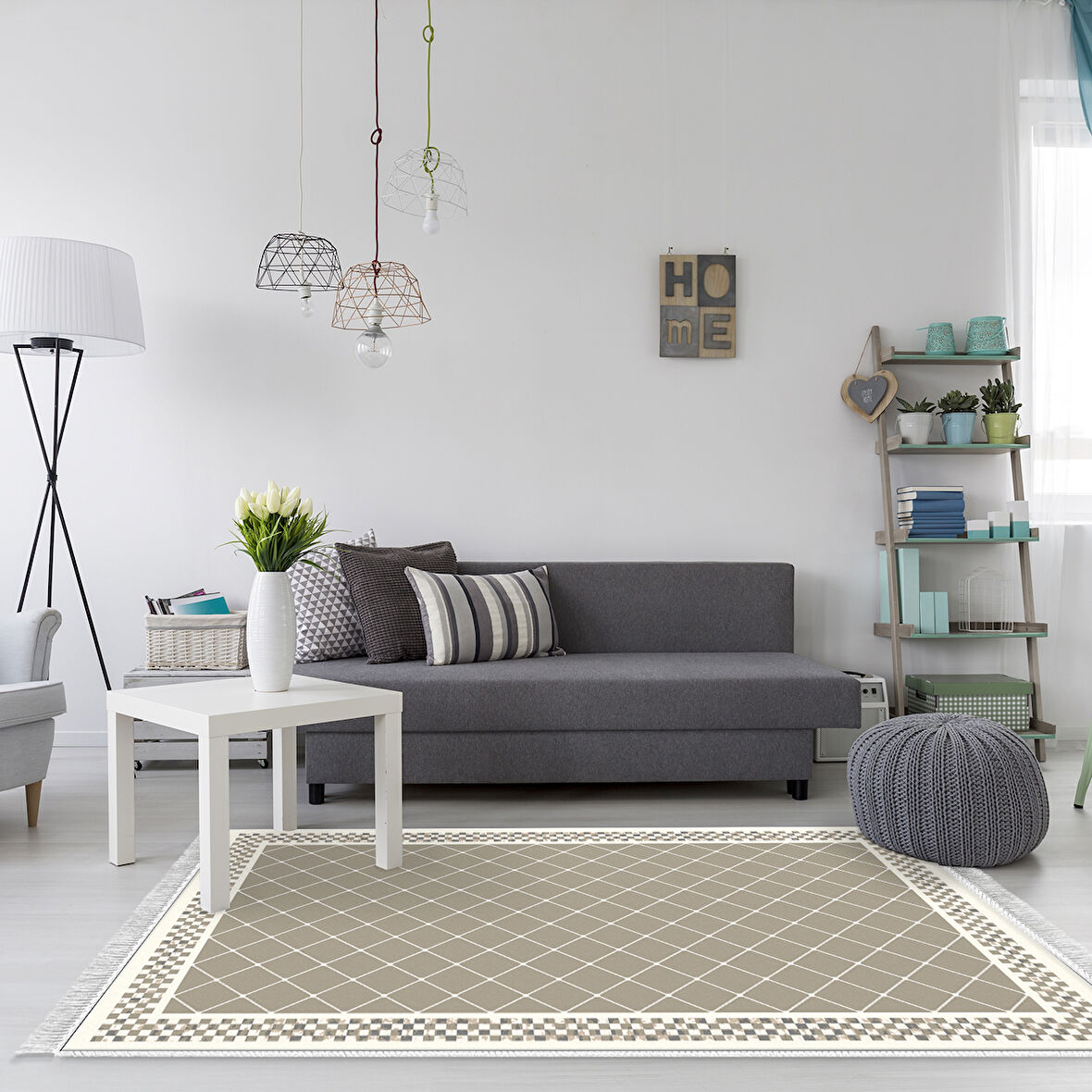 Alanur Star Kaymaz Pamuk Tabanlı Saçaklı Dijital Halı