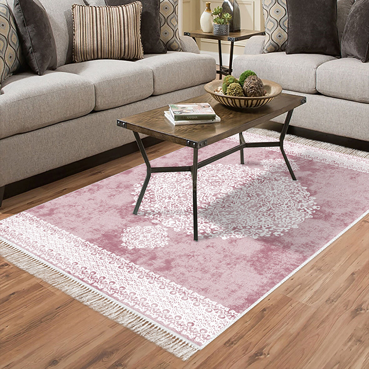 Alanur Star Kaymaz Pamuk Tabanlı Saçaklı Dijital Halı