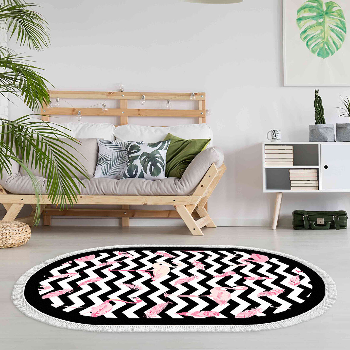 Alanur Trend Kaymaz Dod Tabanlı Saçaklı Dijital Halı Oval