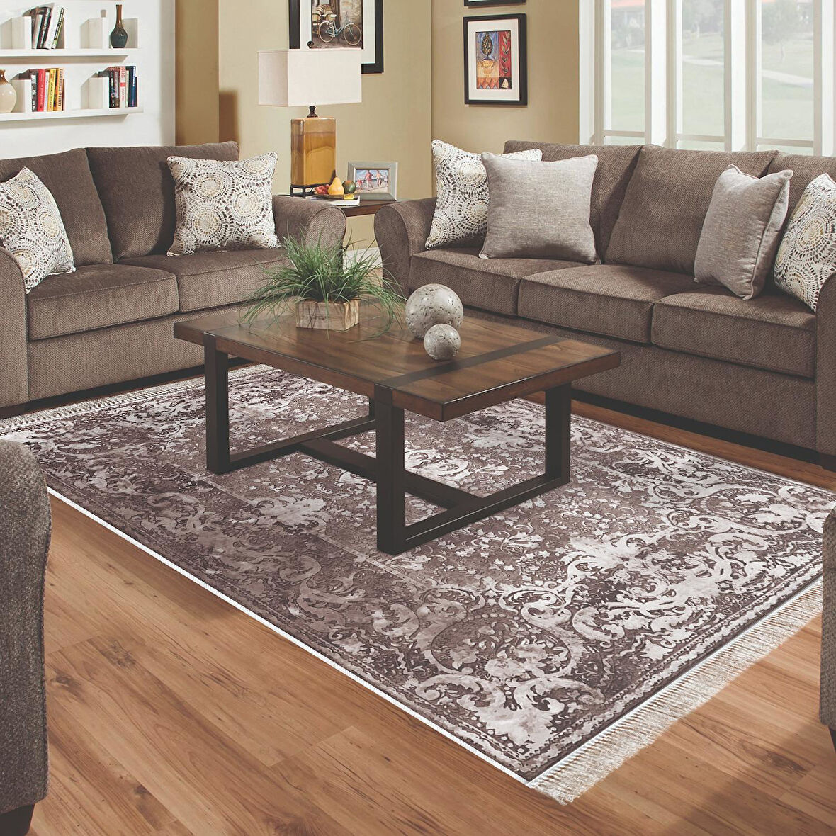 Alanur Yıldız Kaymaz Deri Tabanlı Saçaklı Dijital Halı