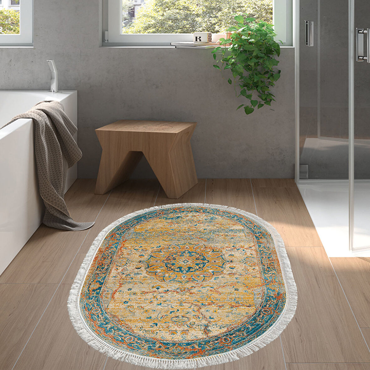 Eko Trend Djt Banyo Paspası Yıkanabilir Kaymaz Taban P1356 Oval Vintage