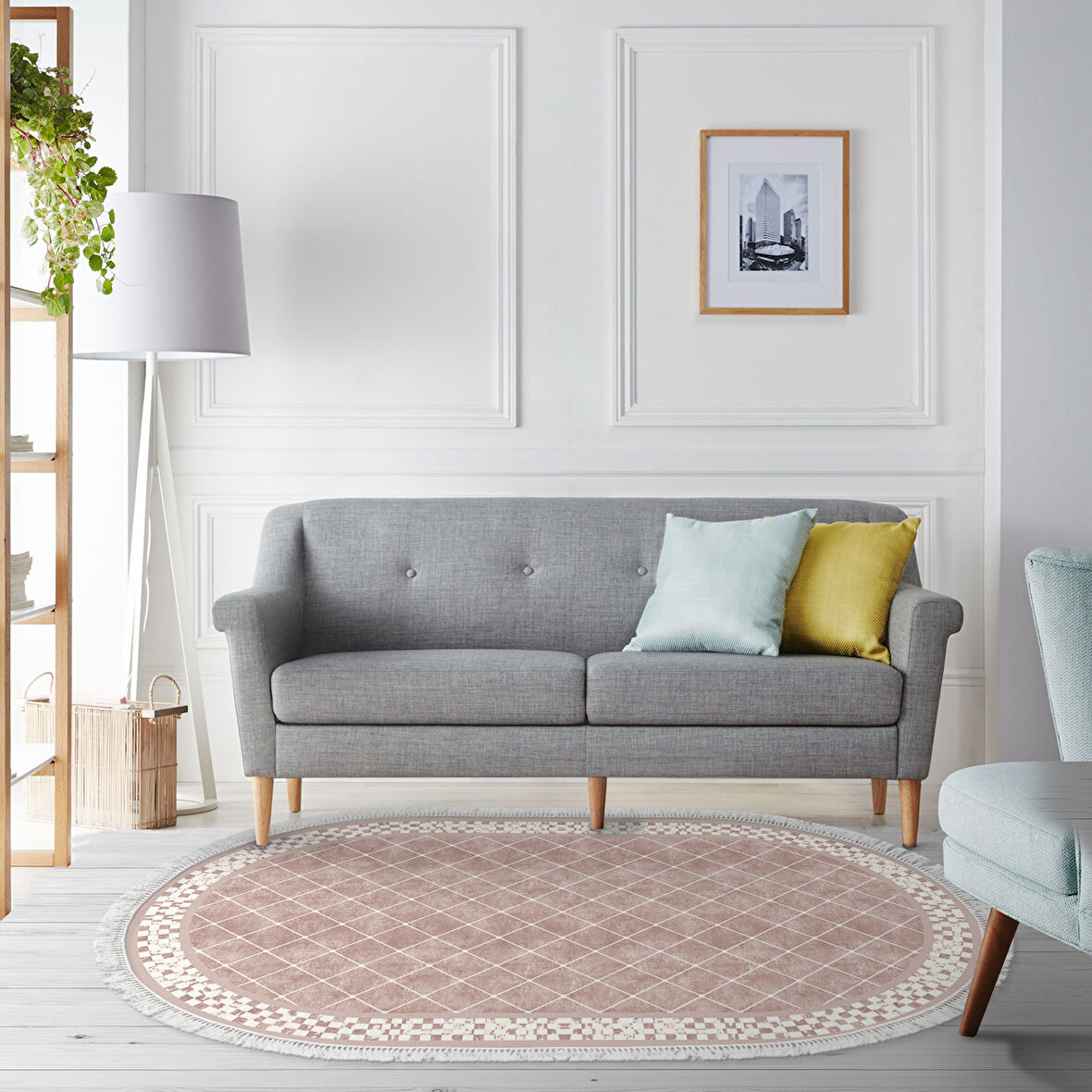 Alanur Trend Kaymaz Dod Tabanlı Saçaklı Dijital Halı Oval