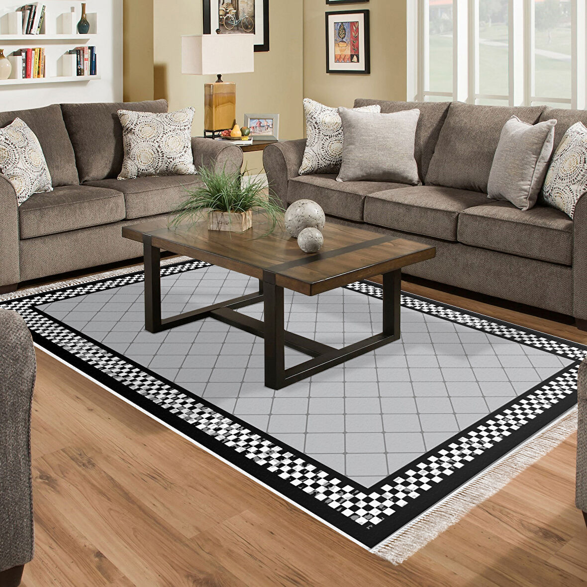 Alanur Star Kaymaz Pamuk Tabanlı Saçaklı Dijital Halı