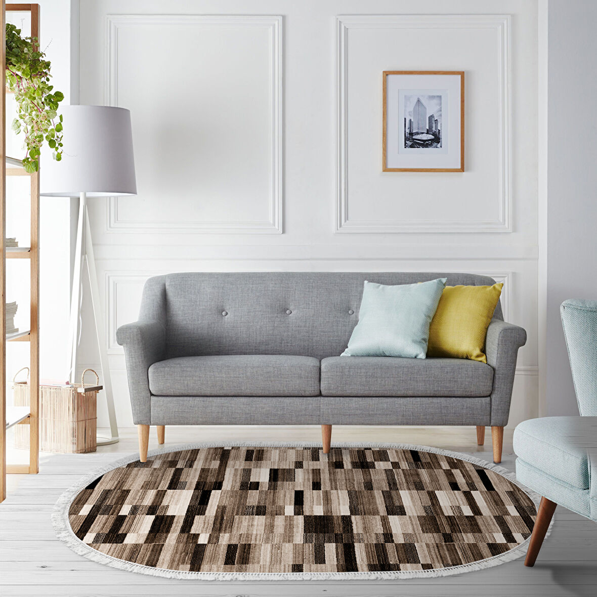 Alanur Star Kaymaz Pamuk Tabanlı Saçaklı Dijital Halı Oval