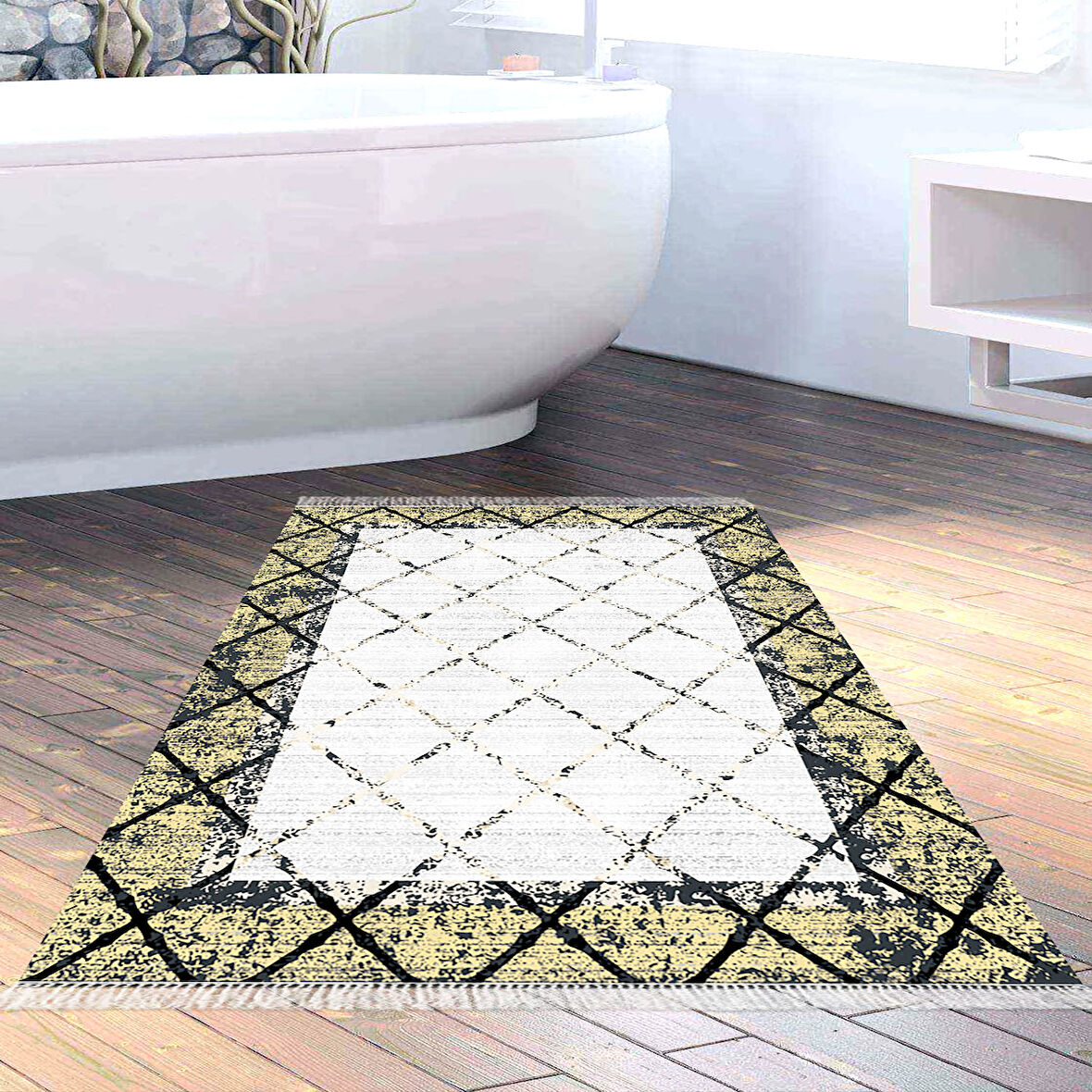Dekoreko Kaymaz Taban Djt Banyo Halısı Trend Saçaklı Modern M5129