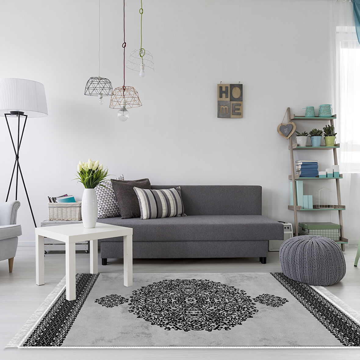 Alanur Yıldız Kaymaz Deri Tabanlı Saçaklı Dijital Halı