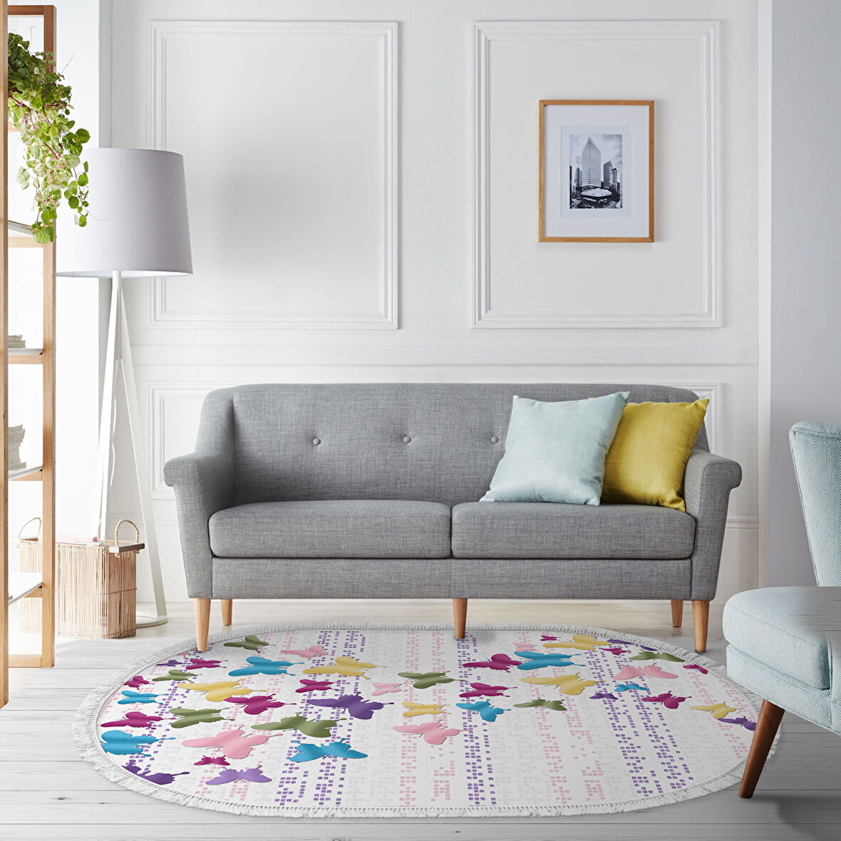 Alanur Yıldız Kaymaz Deri Tabanlı Saçaklı Dijital Halı Oval Multi