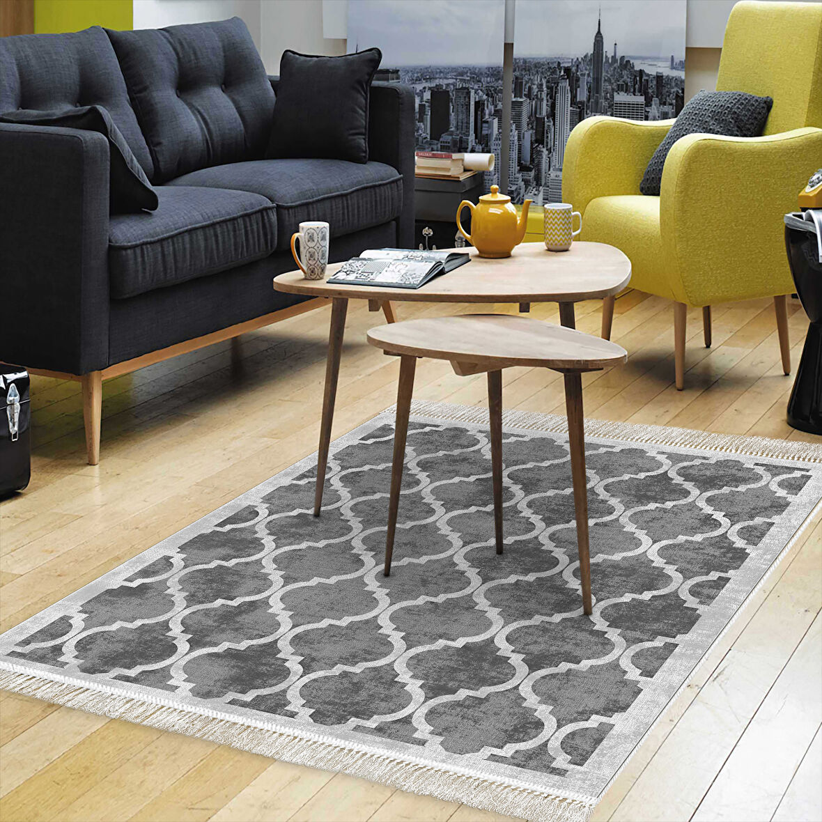 Alanur Trend Kaymaz Dod Tabanlı Saçaklı Dijital Halı