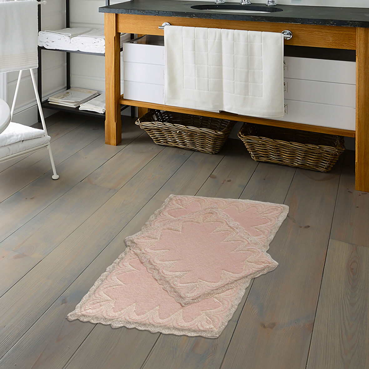 Mihrimah Dantelli Pamuklu 2'Li Klozet Takımı Banyo Banyo Paspası