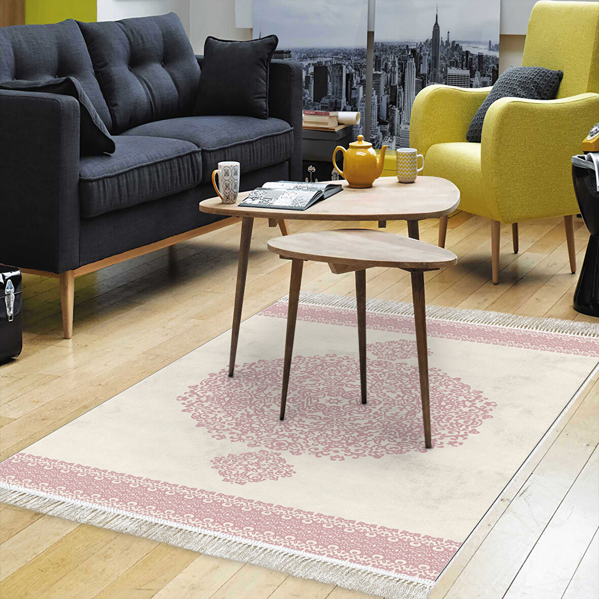 Alanur Yıldız Kaymaz Deri Tabanlı Saçaklı Dijital Halı