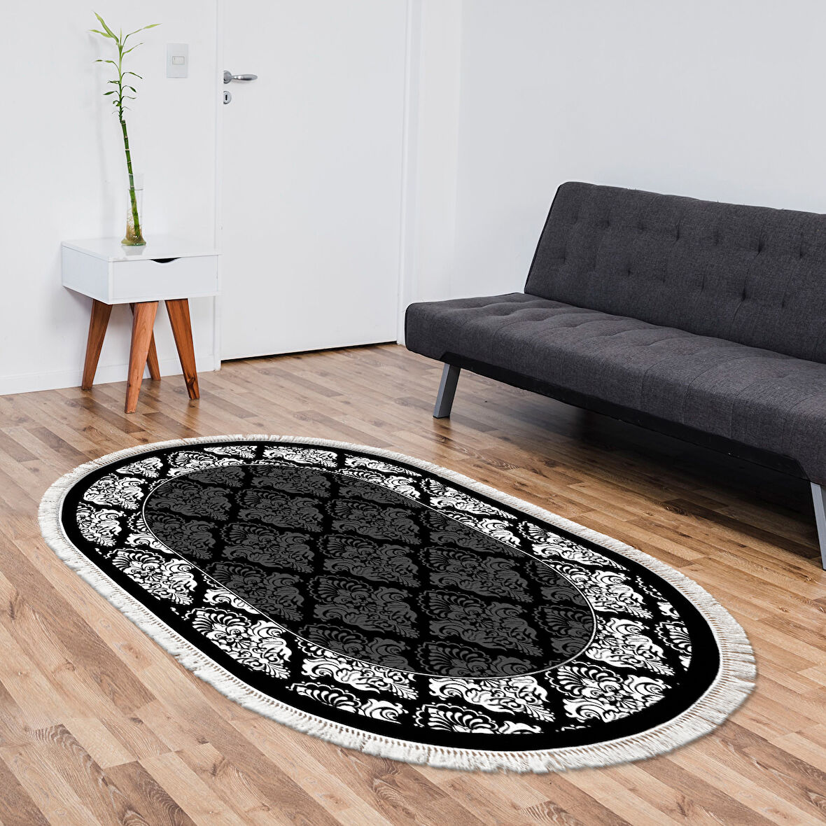 Alanur Star Pamuk Tabanlı Saçaklı Dijital Halı Oval