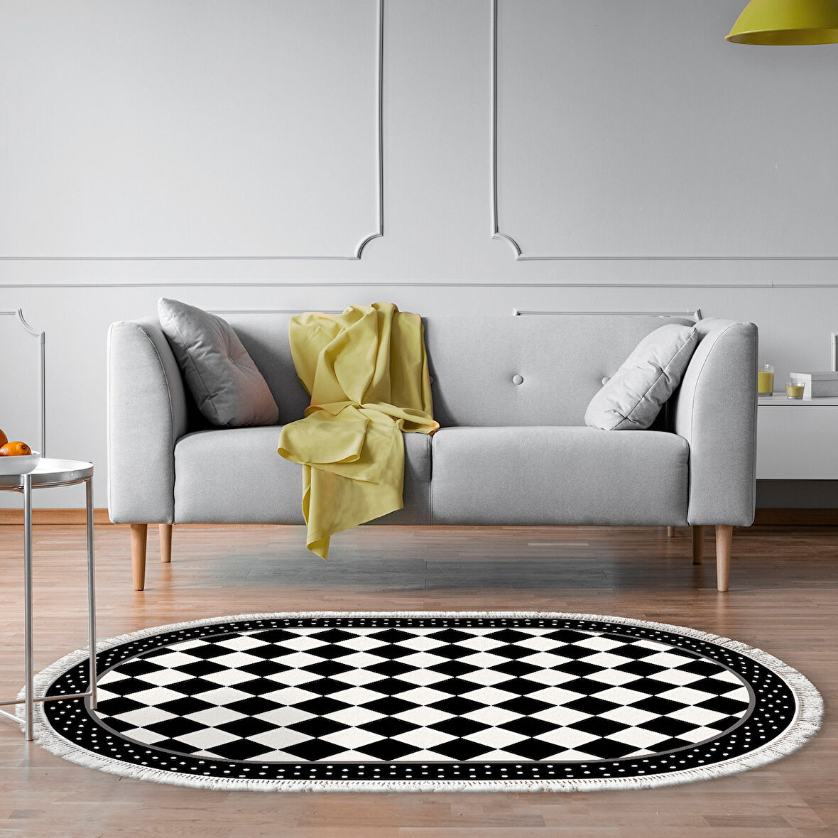 Alanur Yıldız Kaymaz Deri Tabanlı Saçaklı Dijital Halı Oval