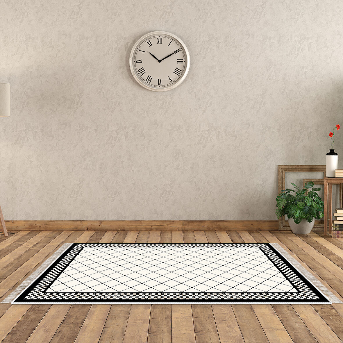 Alanur Star Kaymaz Pamuk Tabanlı Saçaklı Dijital Halı