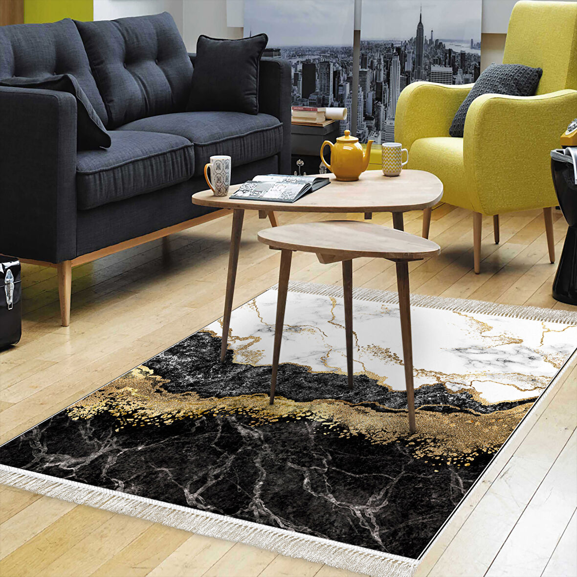 Alanur Star Pamuk Tabanlı Saçaklı Dijital Halı