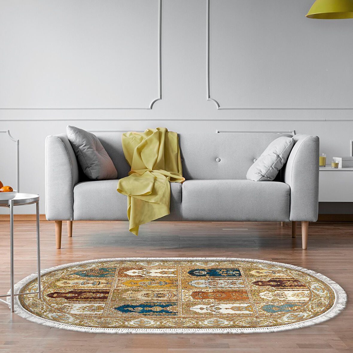 Alanur Trend Kaymaz Dod Tabanlı Saçaklı Dijital Halı Oval Multi