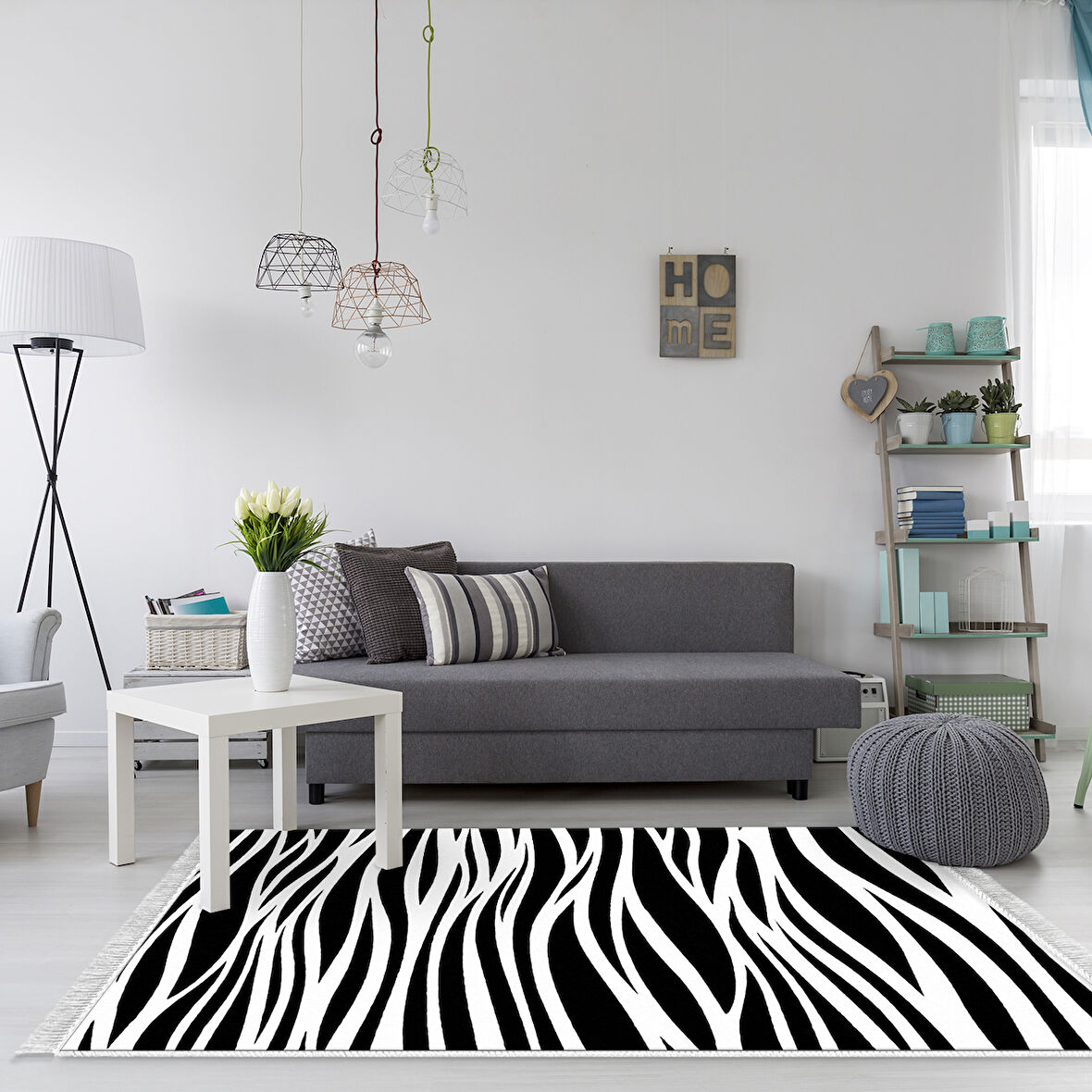 Alanur Yıldız Kaymaz Deri Tabanlı Saçaklı Dijital Halı