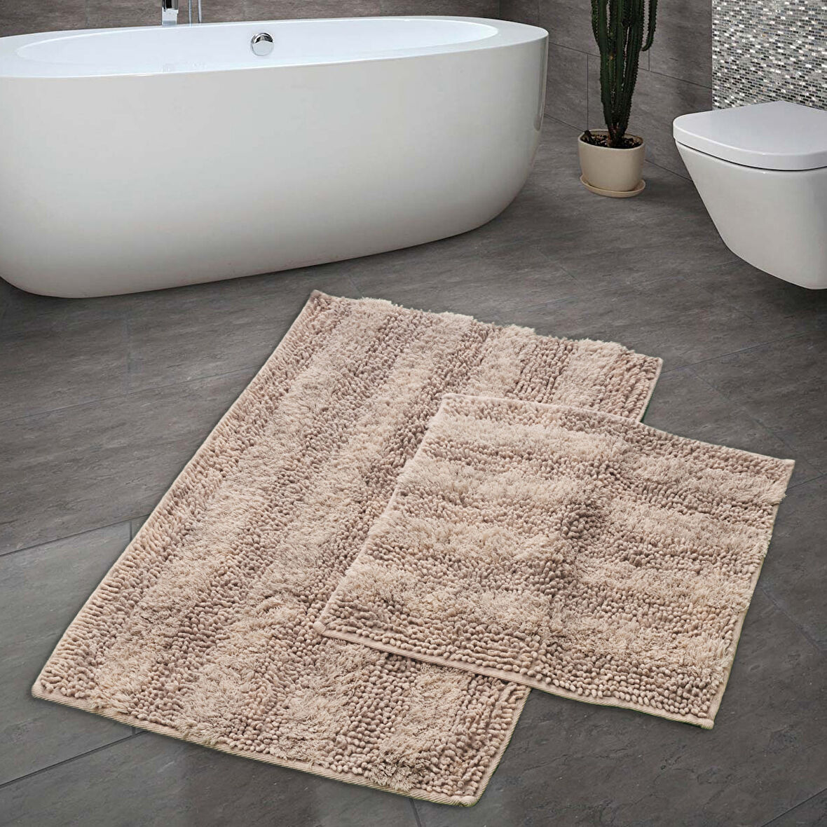 Alanur Home Toros El Tufting & Pamuklu 2 Li Banyo Paspası Eskitme Sütlü