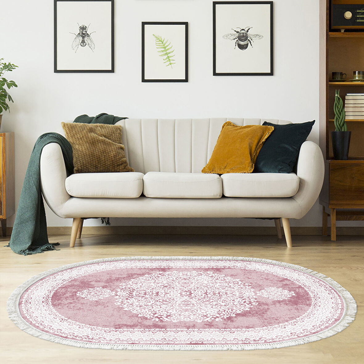 Alanur Star Kaymaz Pamuk Tabanlı Saçaklı Dijital Halı Oval