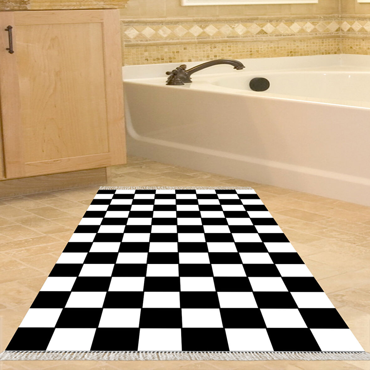 Eko Trend Djt Banyo Paspası Yıkanabilir Kaymaz Taban S5056 Geometrik