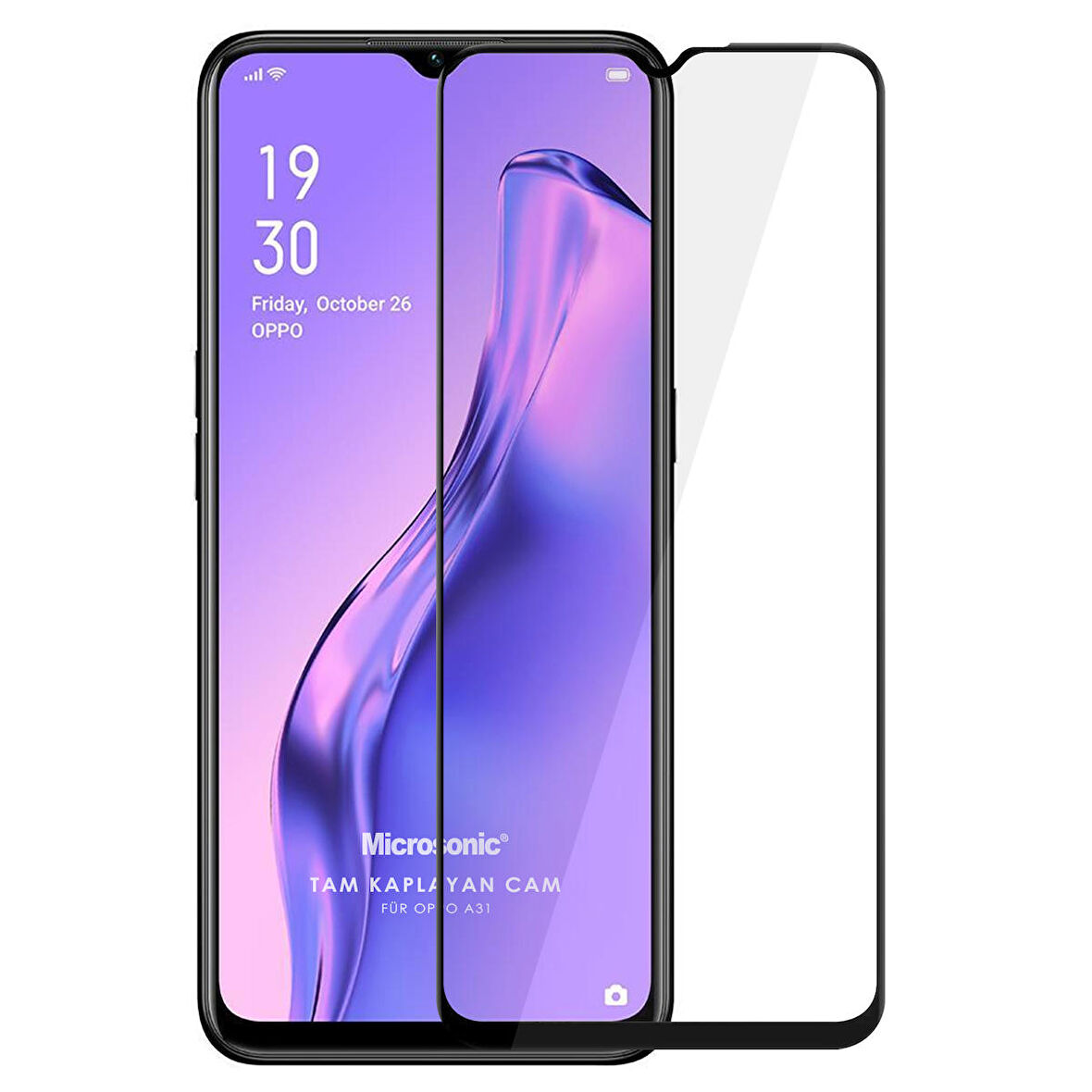 Microsonic Oppo A31 Tam Kaplayan Temperli Cam Ekran Koruyucu Siyah