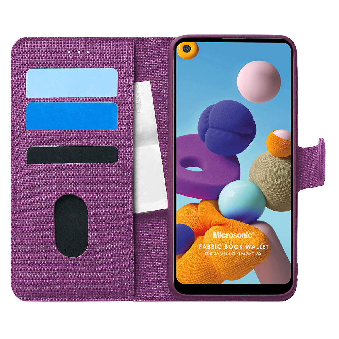 Microsonic Samsung Galaxy A21 Kılıf Fabric Book Wallet Mor