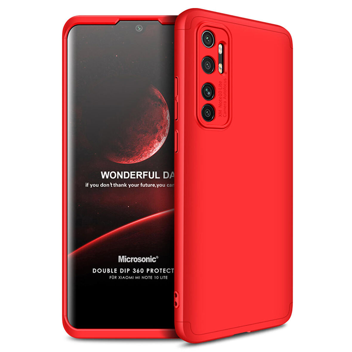 Microsonic Xiaomi Mi Note 10 Lite Kılıf Double Dip 360 Protective Kırmızı