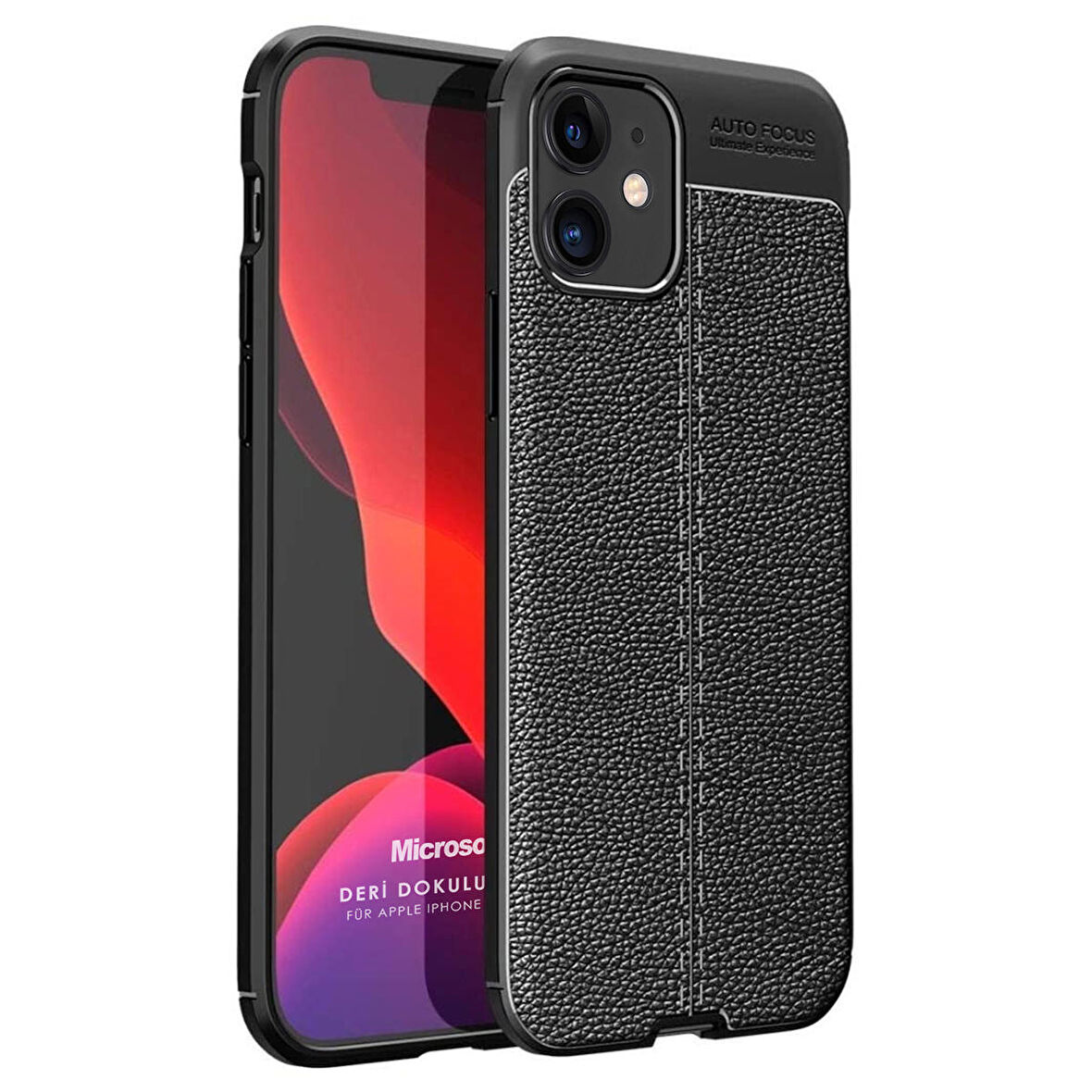 Microsonic Apple iPhone 12 Kılıf Deri Dokulu Silikon Siyah