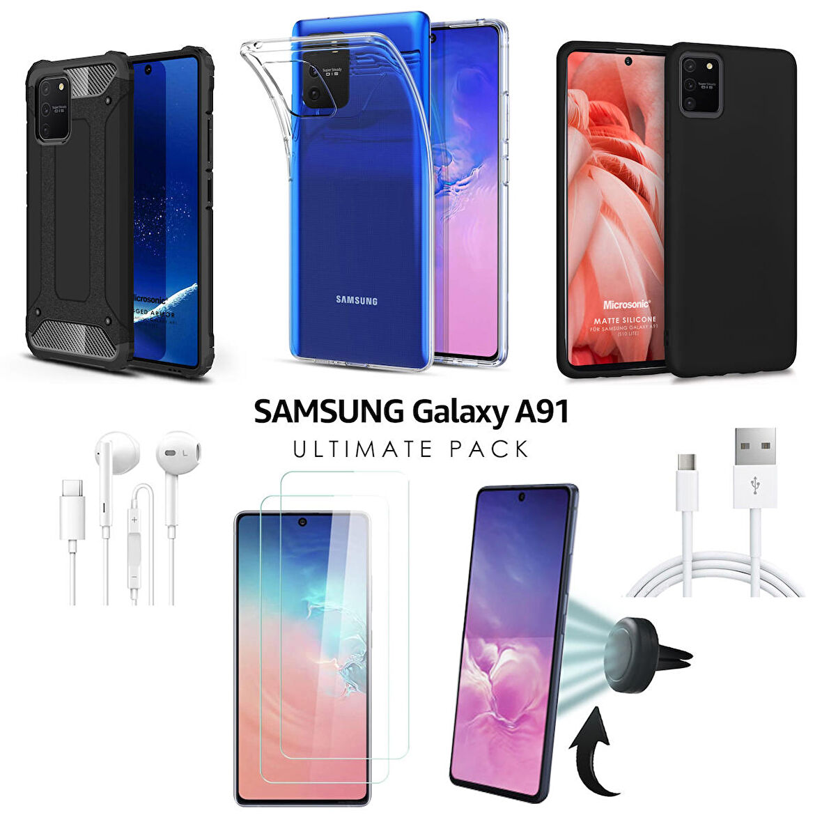 Microsonic Samsung Galaxy A91 Kılıf & Aksesuar Seti