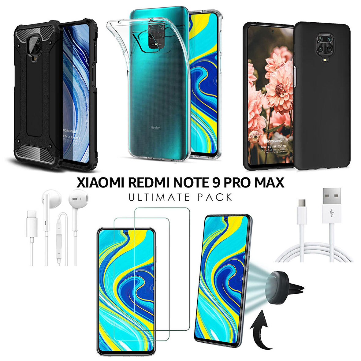 Microsonic Xiaomi Redmi Note 9 Pro Max Kılıf & Aksesuar Seti