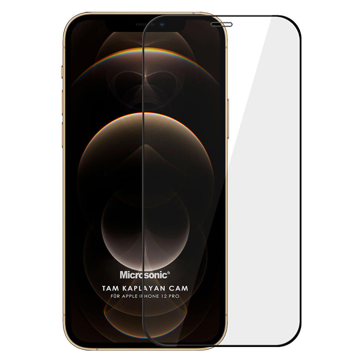 Microsonic Apple Uyumlu iPhone 12 Pro Tam Kaplayan Temperli Cam Ekran Koruyucu Siyah