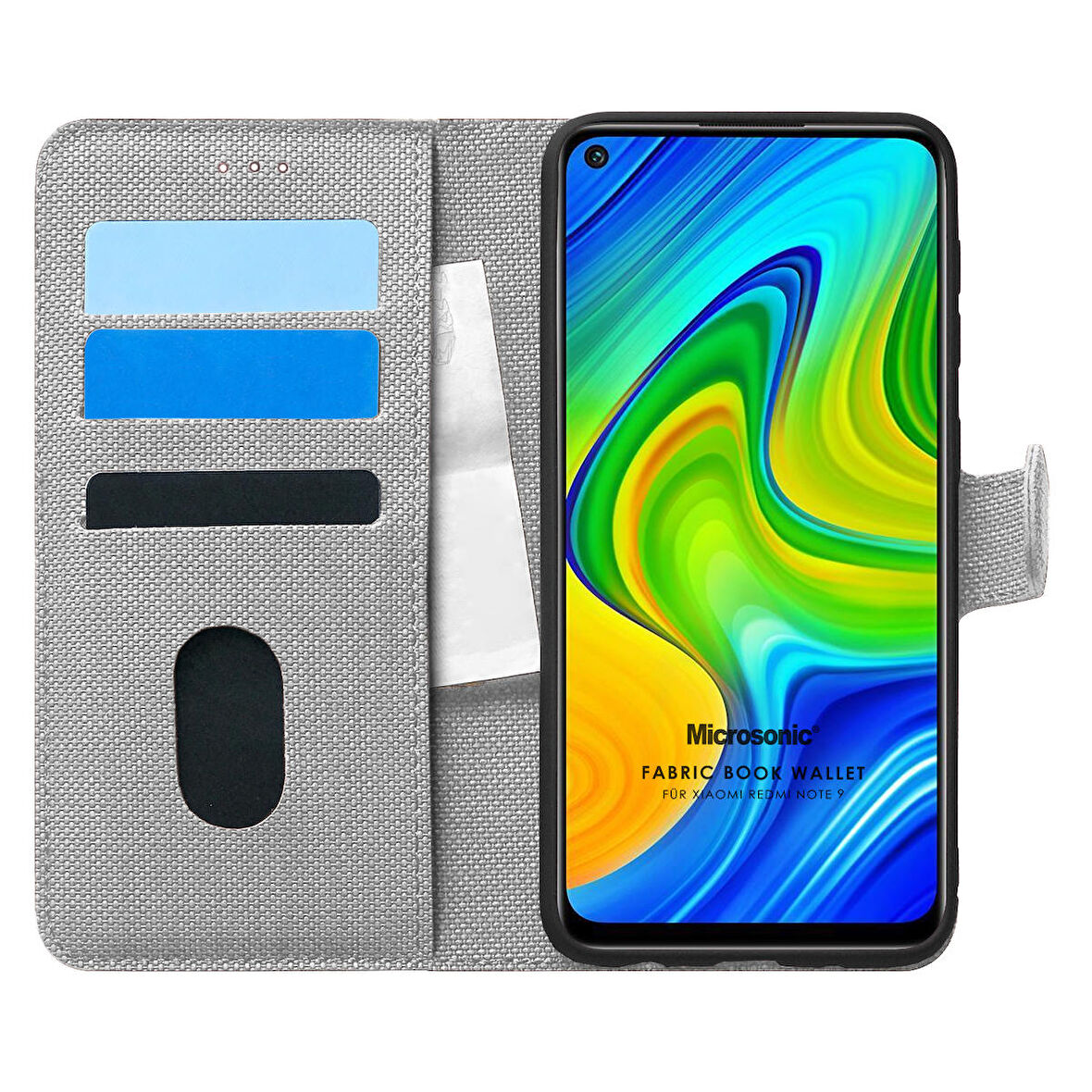 Microsonic Xiaomi Redmi Note 9 Kılıf Fabric Book Wallet Gri