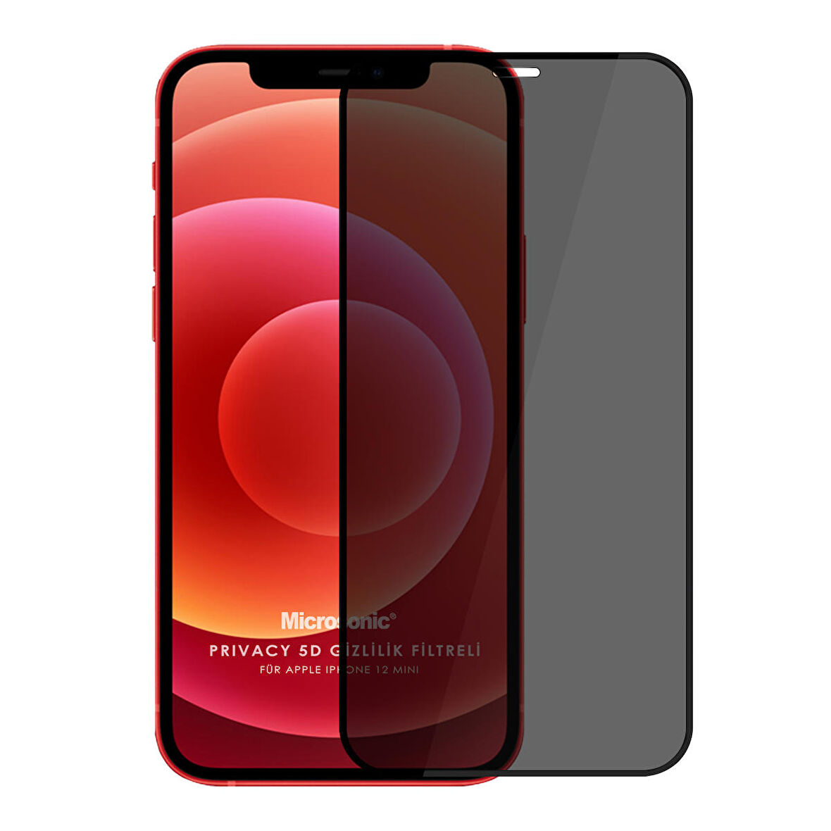 Microsonic Apple Uyumlu iPhone 12 Mini Privacy 5D Gizlilik Filtreli Cam Ekran Koruyucu Siyah
