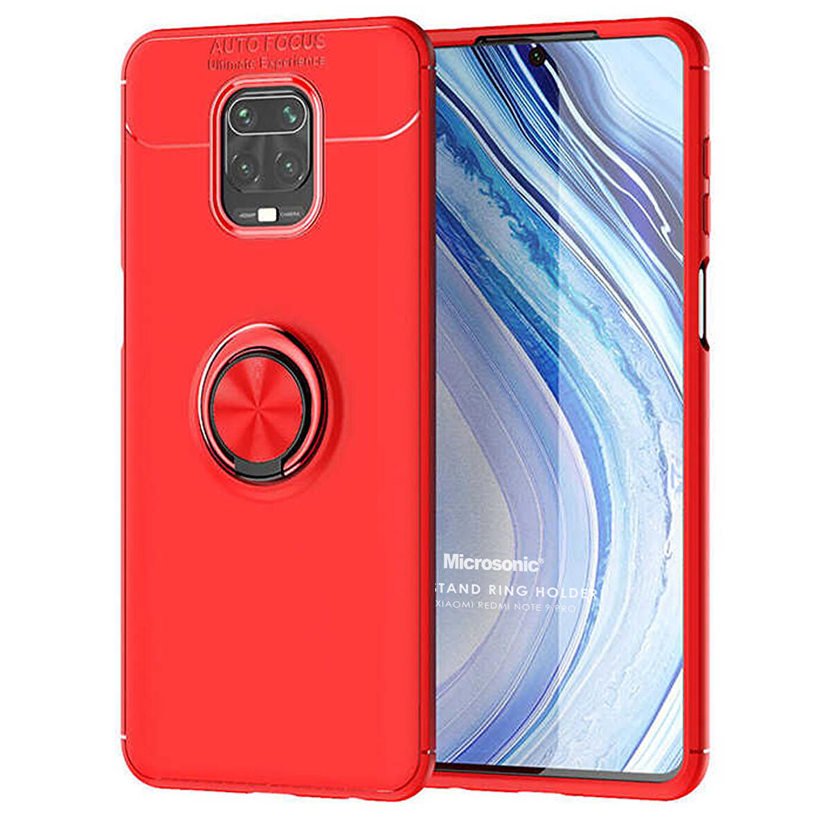 Microsonic Xiaomi Redmi Note 9S Kılıf Kickstand Ring Holder Kırmızı