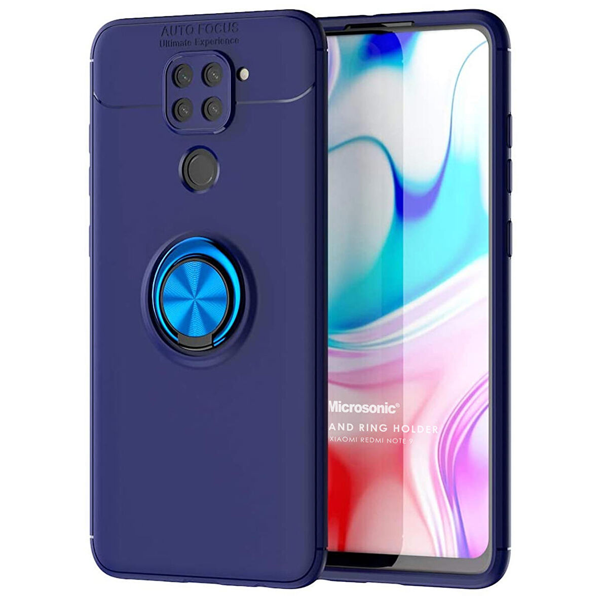 Microsonic Xiaomi Redmi Note 9 Kılıf Kickstand Ring Holder Lacivert
