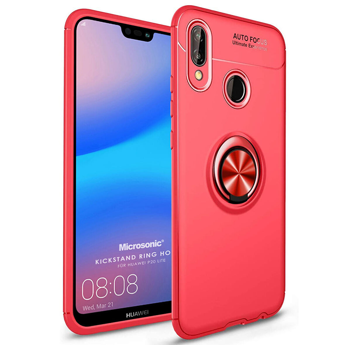 Microsonic Huawei P20 Lite Kılıf Kickstand Ring Holder Kırmızı