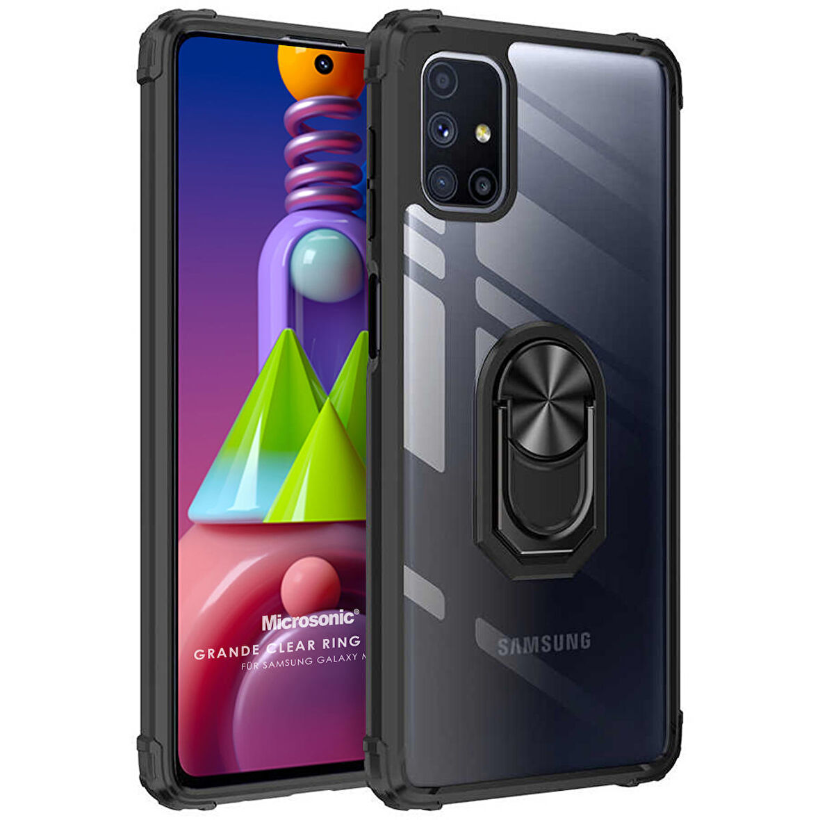 Microsonic Samsung Galaxy M51 Kılıf Grande Clear Ring Holder Siyah