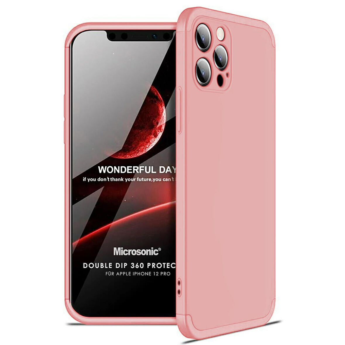 Microsonic Apple iPhone 12 Pro Kılıf Double Dip 360 Protective Rose Gold