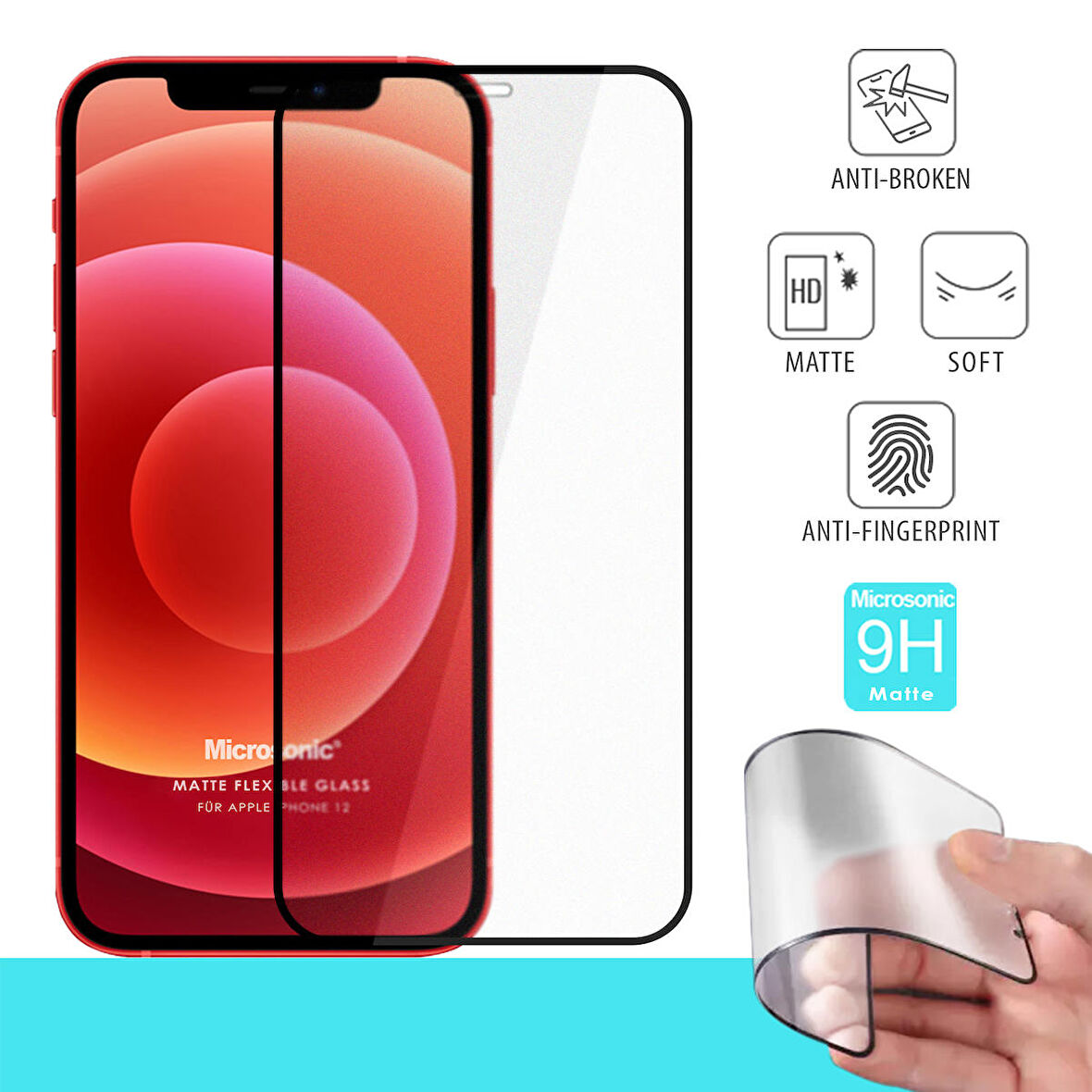 Microsonic Apple Uyumlu iPhone 12 Seramik Matte Flexible Ekran Koruyucu Siyah