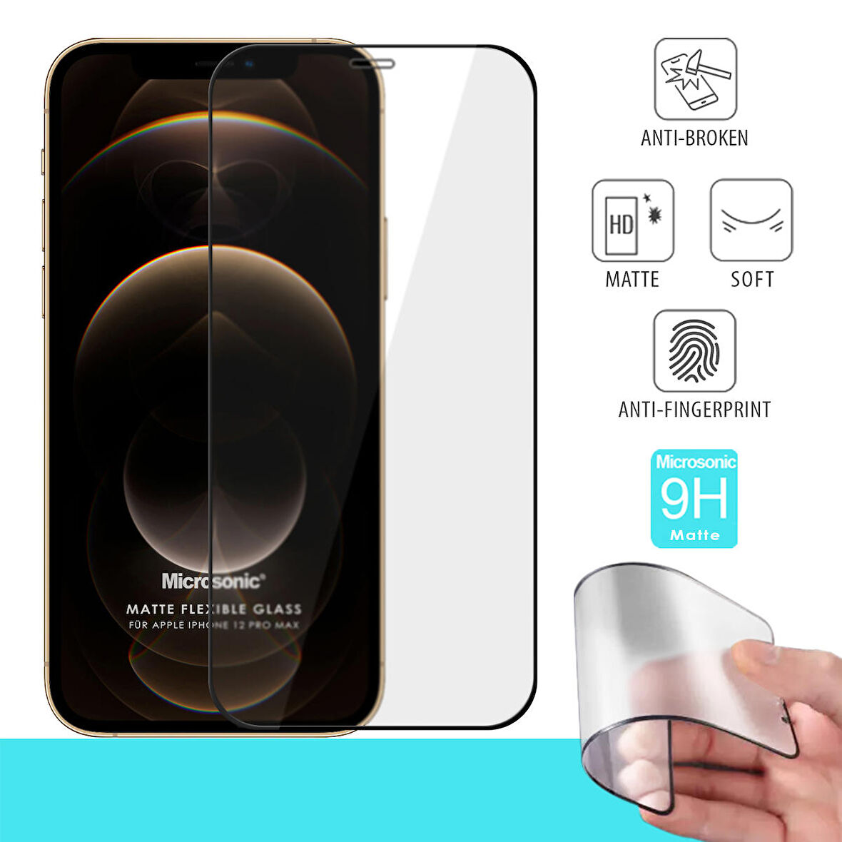 Microsonic Apple Uyumlu iPhone 12 Pro Max Seramik Matte Flexible Ekran Koruyucu Siyah