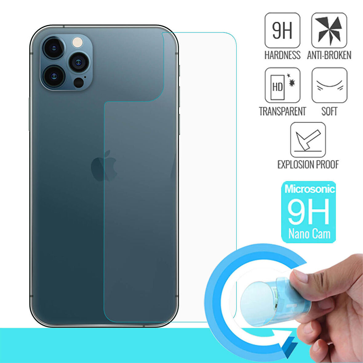 Microsonic Apple Uyumlu iPhone 12 Pro Arka Nano Cam Ekran Koruyucu