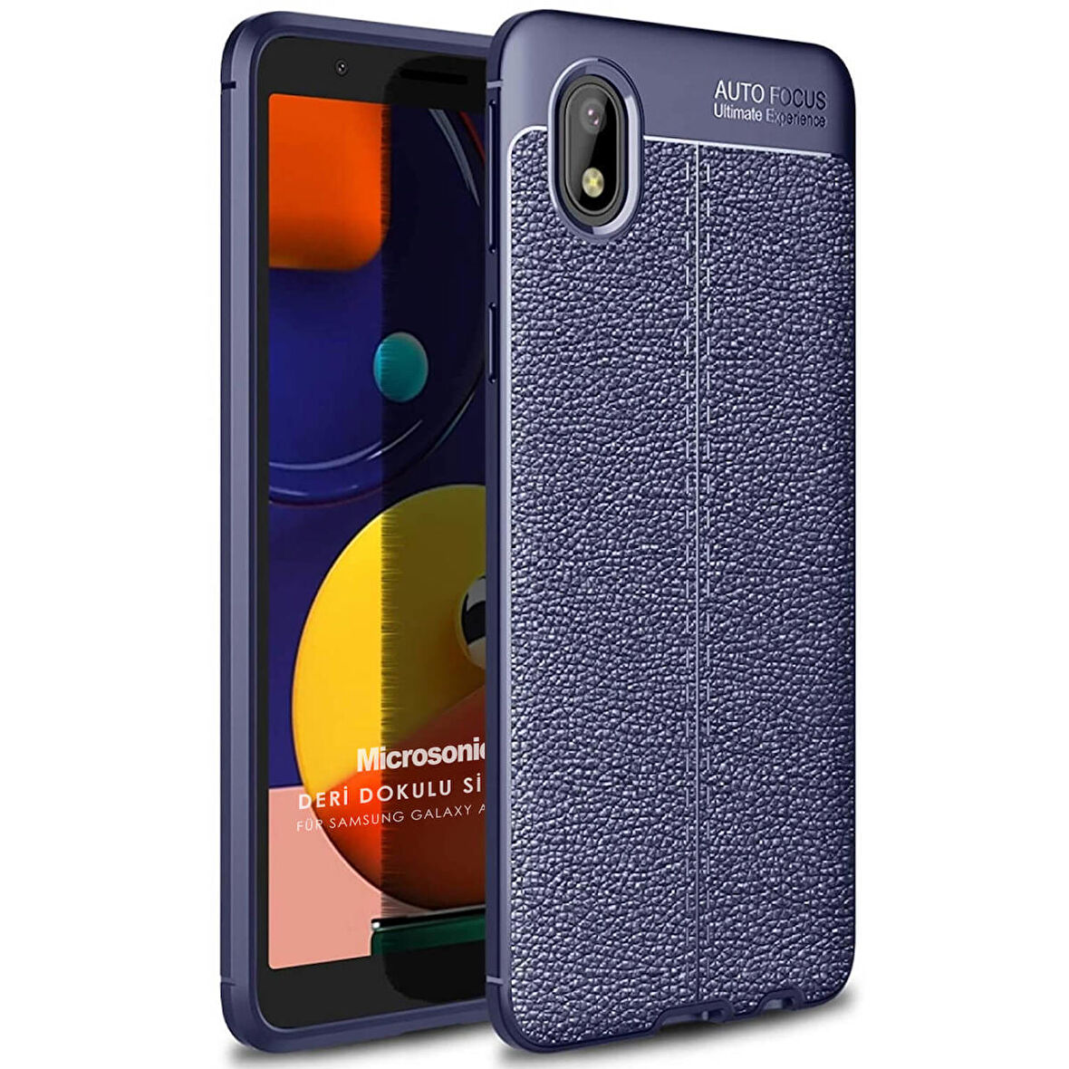 Microsonic Samsung Galaxy A01 Core Kılıf Deri Dokulu Silikon Lacivert