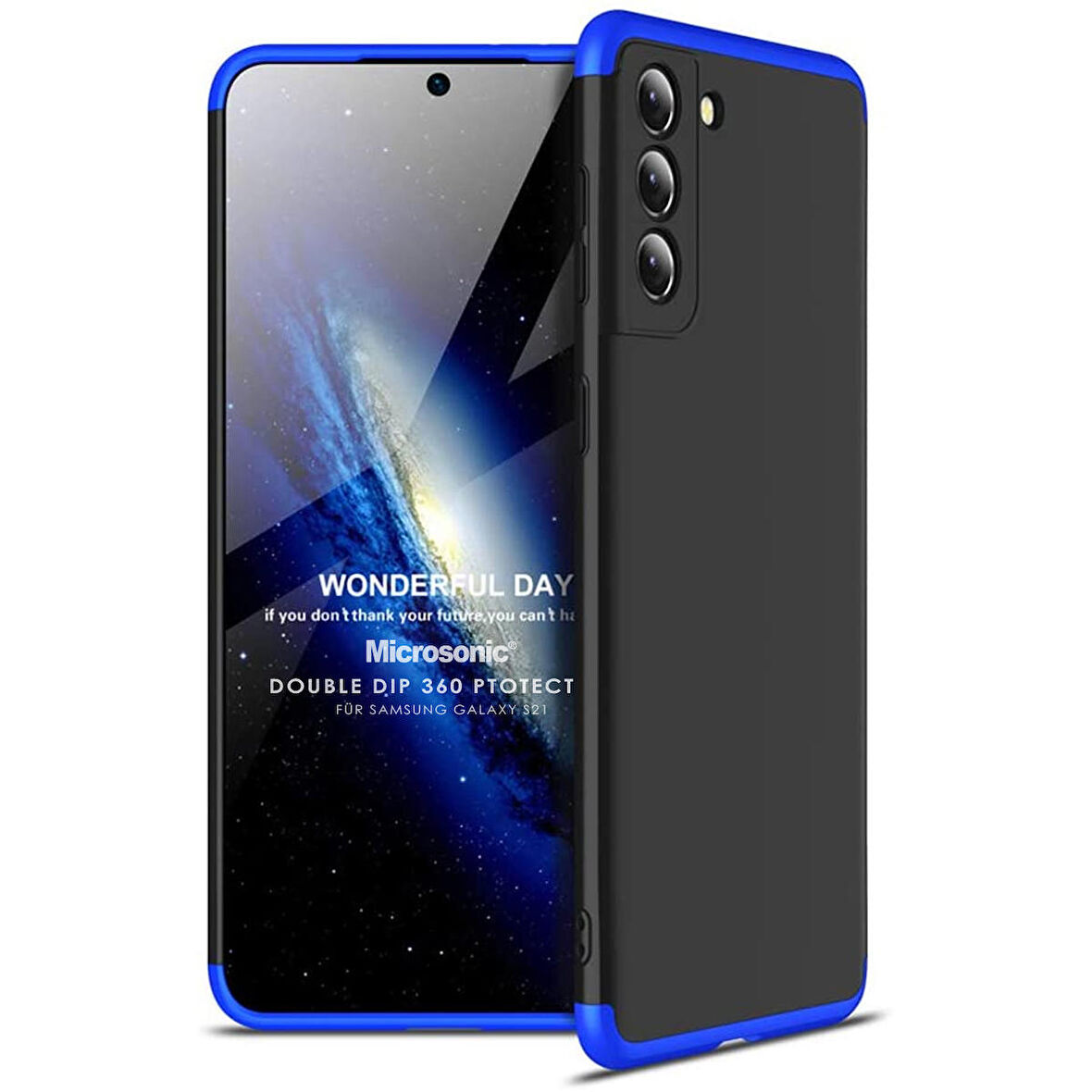 Microsonic Samsung Galaxy S21 Kılıf Double Dip 360 Protective Siyah Mavi