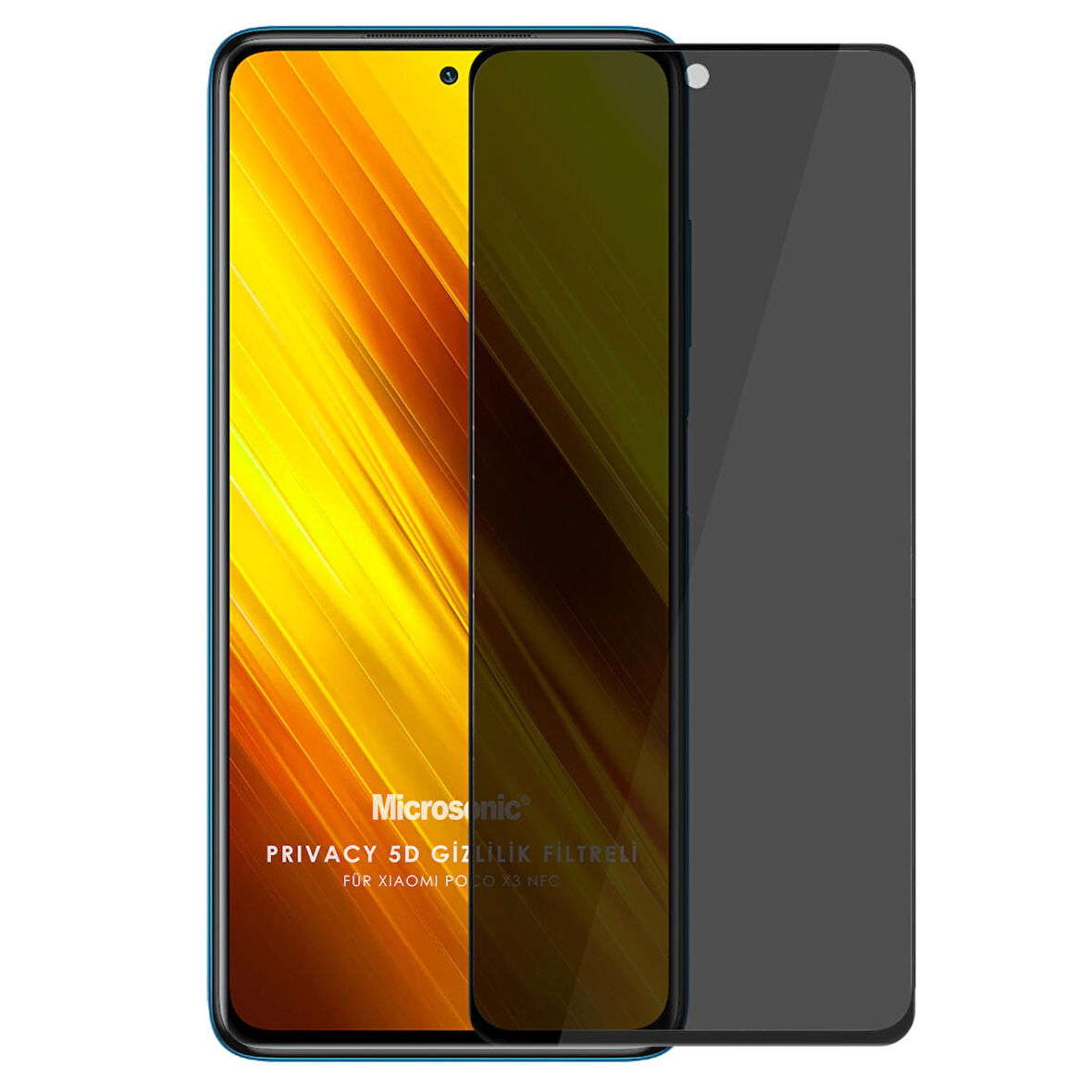 Microsonic Xiaomi Poco X3 Pro Privacy 5D Gizlilik Filtreli Cam Ekran Koruyucu Siyah