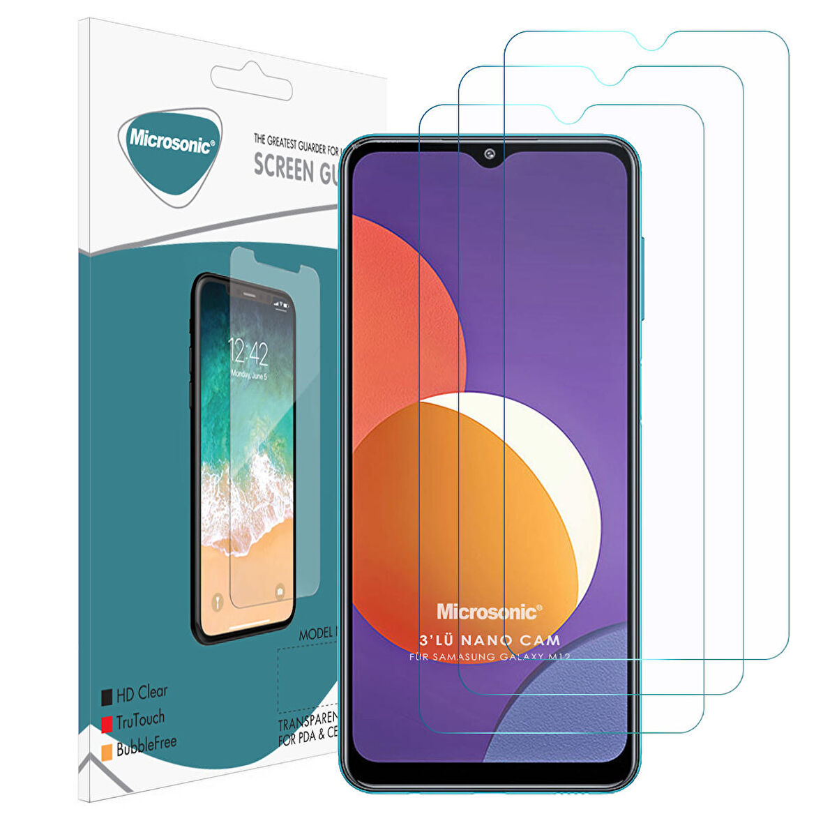 Microsonic Samsung Galaxy M12 Screen Protector Nano Glass Cam Ekran Koruyucu (3'lü Paket)