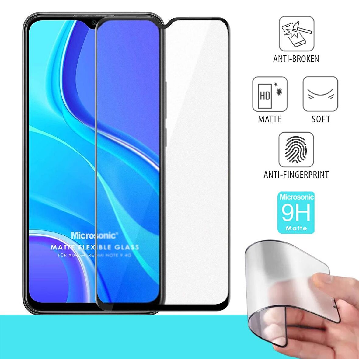 Microsonic Xiaomi Redmi Note 9 4G Seramik Matte Flexible Ekran Koruyucu Siyah