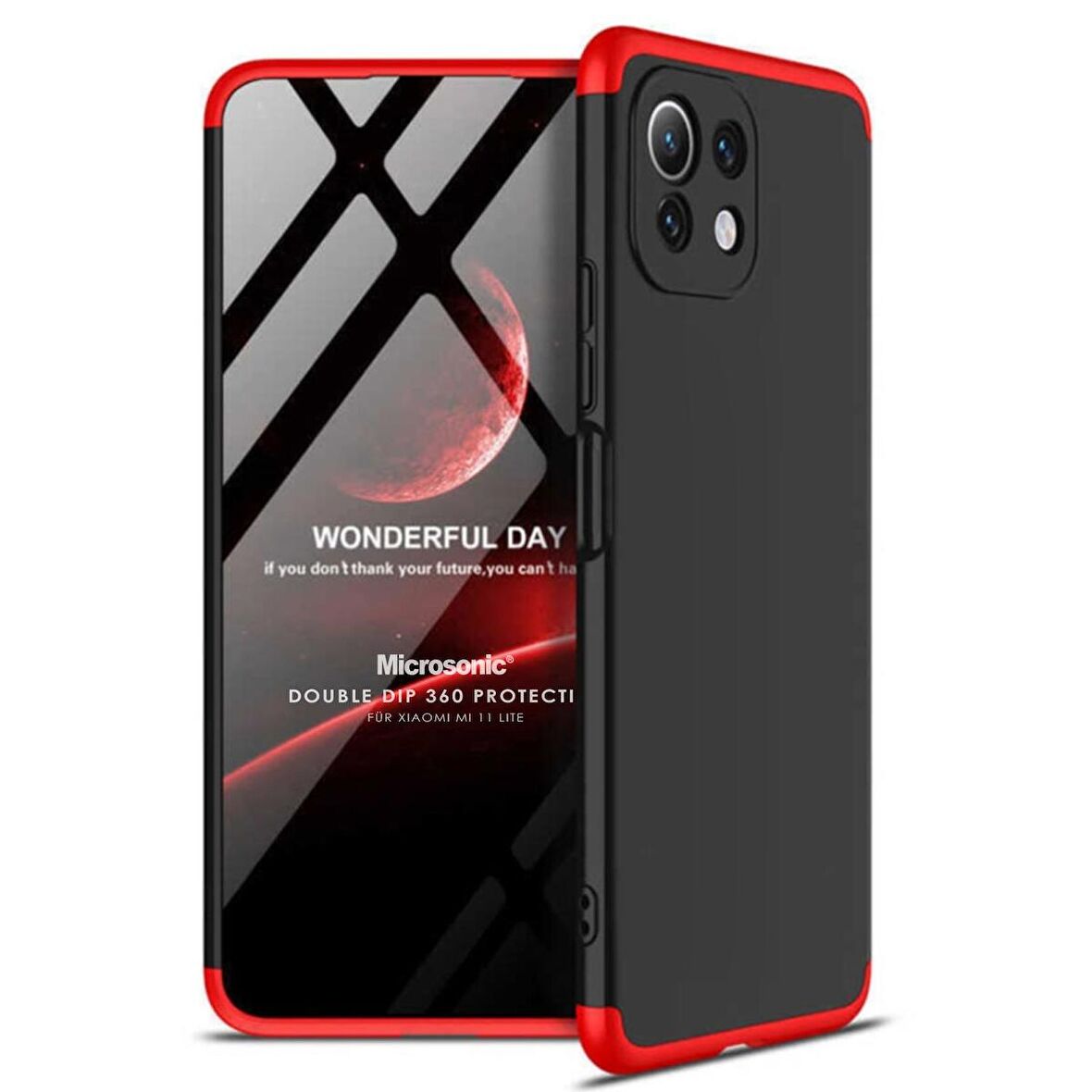 Microsonic Xiaomi Mi 11 Lite Kılıf Double Dip 360 Protective Siyah Kırmızı