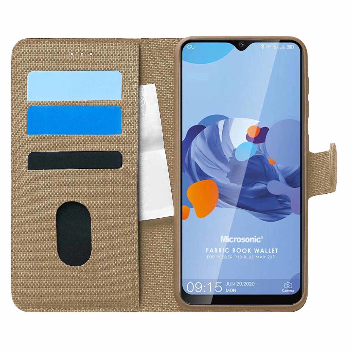 Microsonic Reeder P13 Blue Max 2021 Kılıf Fabric Book Wallet Gold
